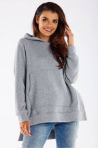 Women's hoodie grey oversized longline kangaroo pocket cotton blend