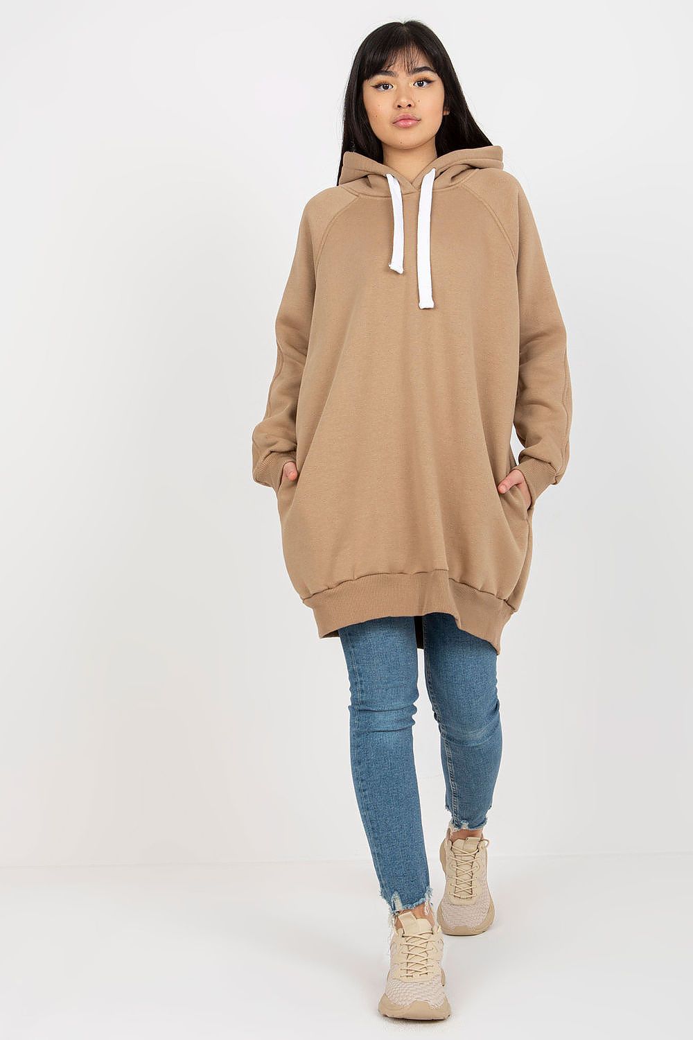 Women's Hoodie Longline Drawstring Hood Side Pockets – Hoodie | GUOCALI – view 11