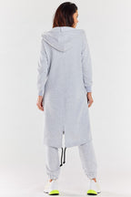Women's Hoodie Longline Full-Zip Drawstring Grey – Hoodie | GUOCALI – view 3