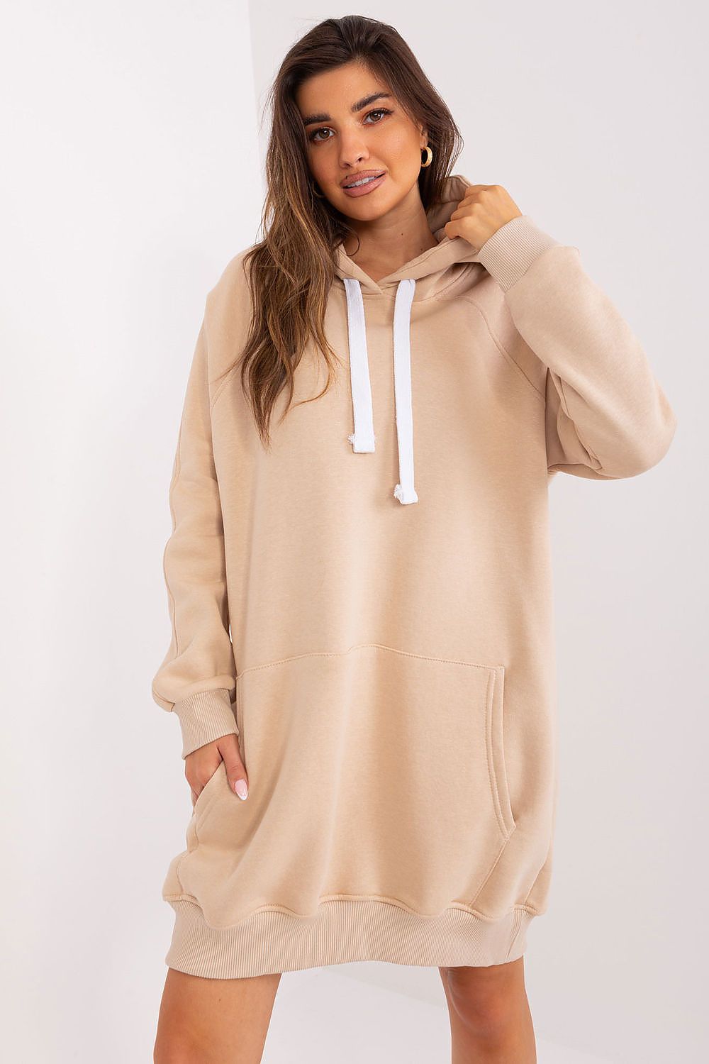 Women's Hoodie Longline Kangaroo Pocket Drawstring Insulated – Hoodie | GUOCALI – view 7