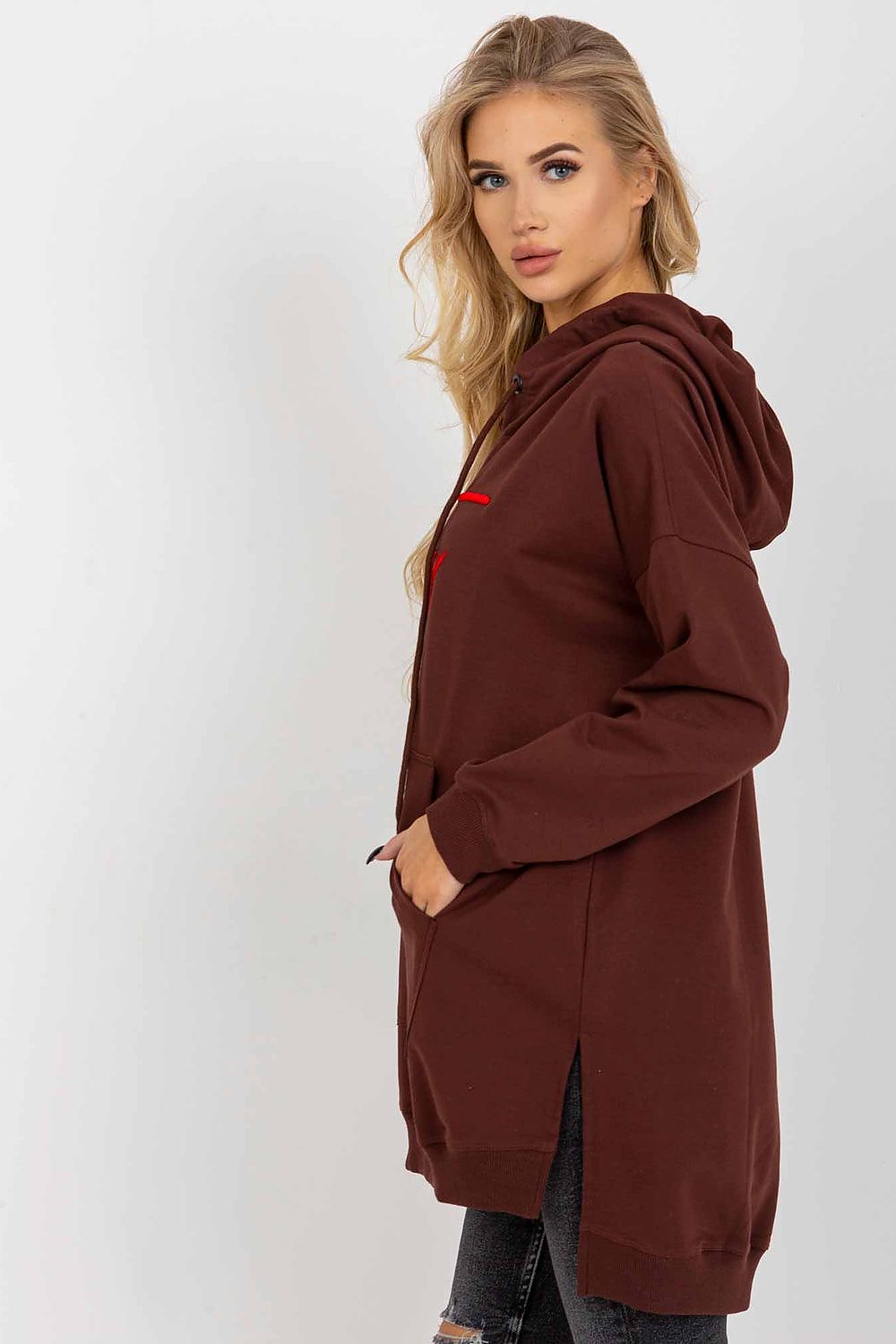 Women's Hoodie Longline Side Slits Kangaroo Pocket – Hoodie | GUOCALI – view 6