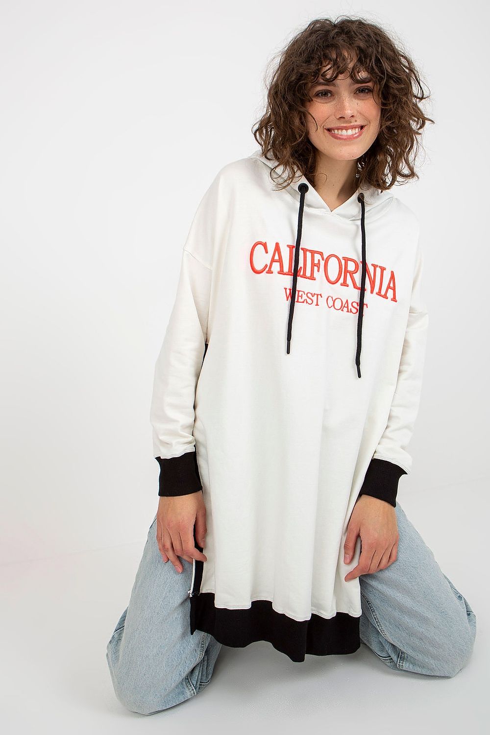 Women's Hoodie Longline Side Slits Logo Patch Drawstring – Hoodie | GUOCALI – view 13