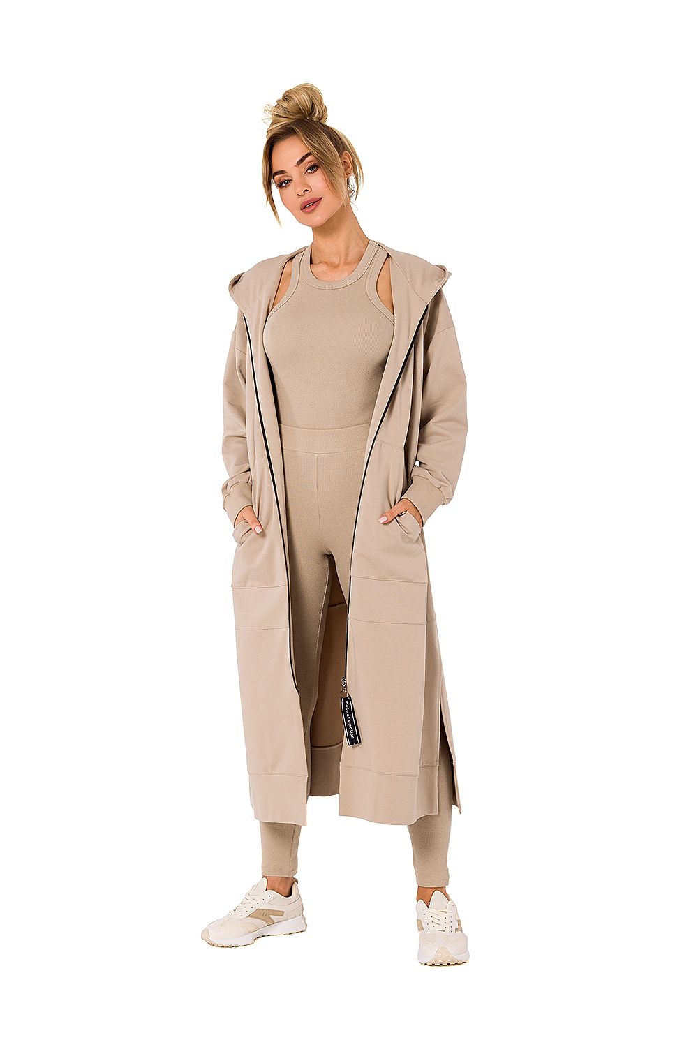 Women's Hoodie Longline Zip-Up Stretch Cotton – Hoodie | GUOCALI – view 3
