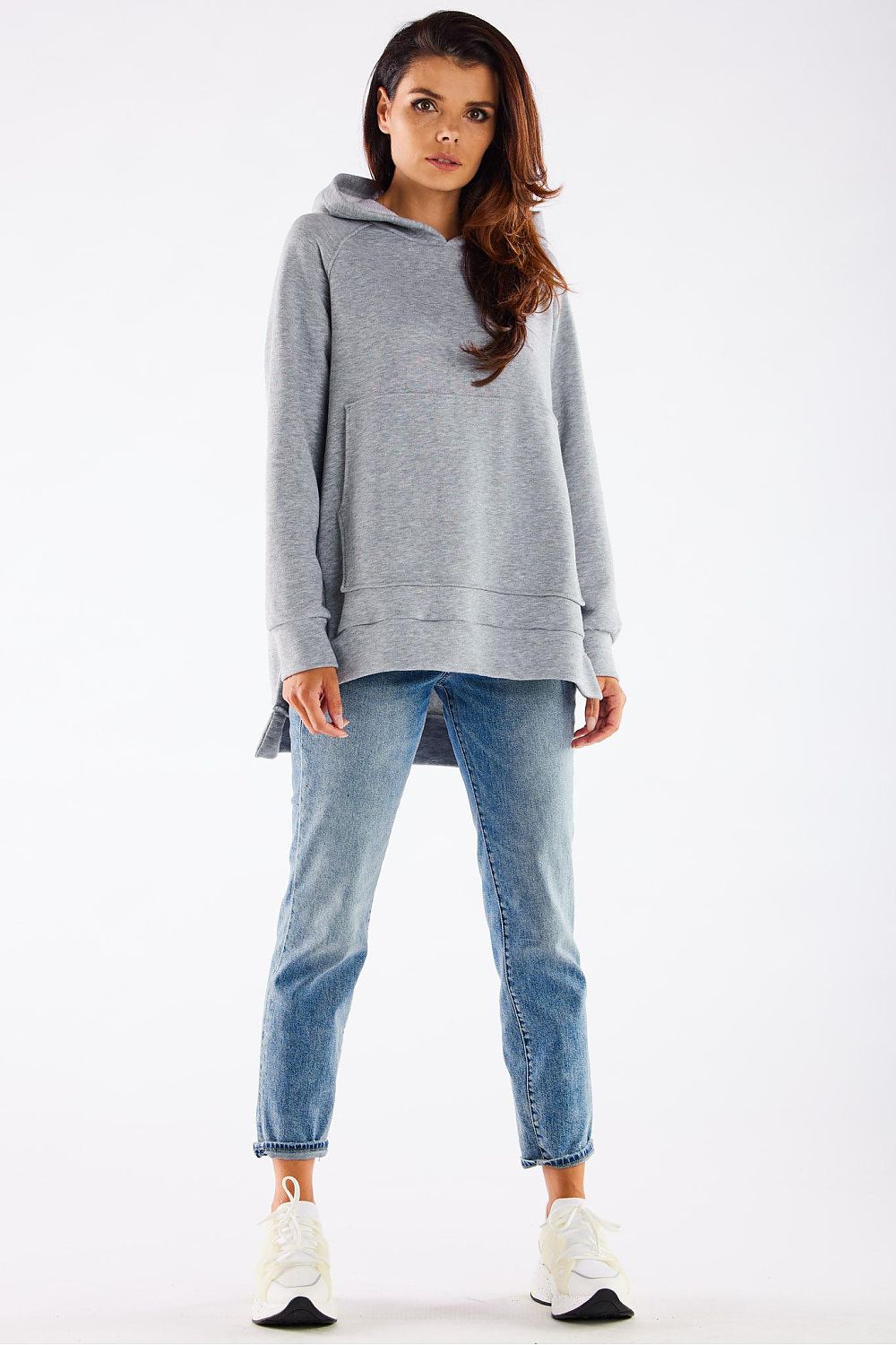 Women's Hoodie Oversized Asymmetric Hem Grey – Hoodie | GUOCALI – view 2