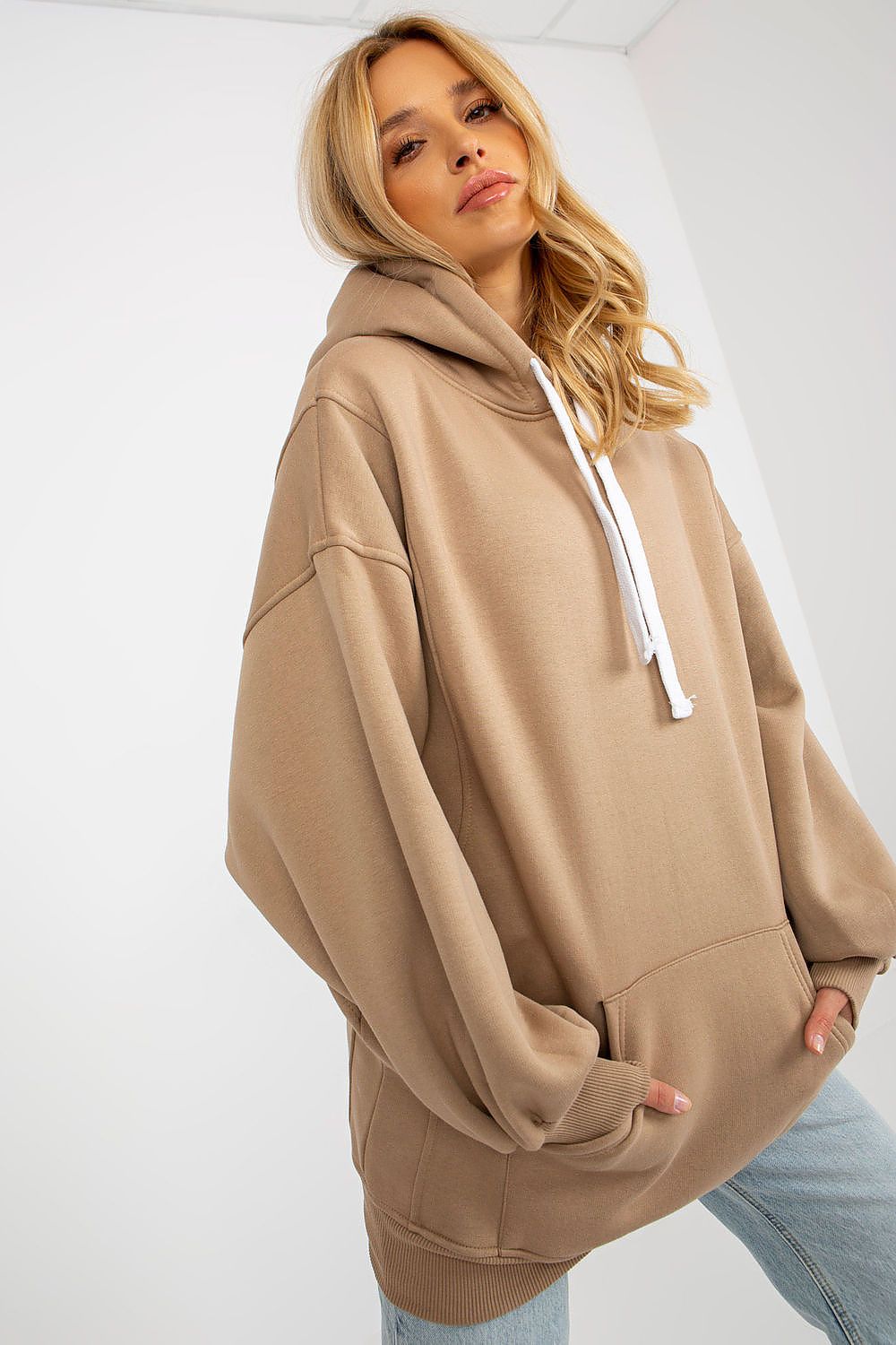 Women's Hoodie Oversized Kangaroo Pocket Beige – Hoodie | GUOCALI