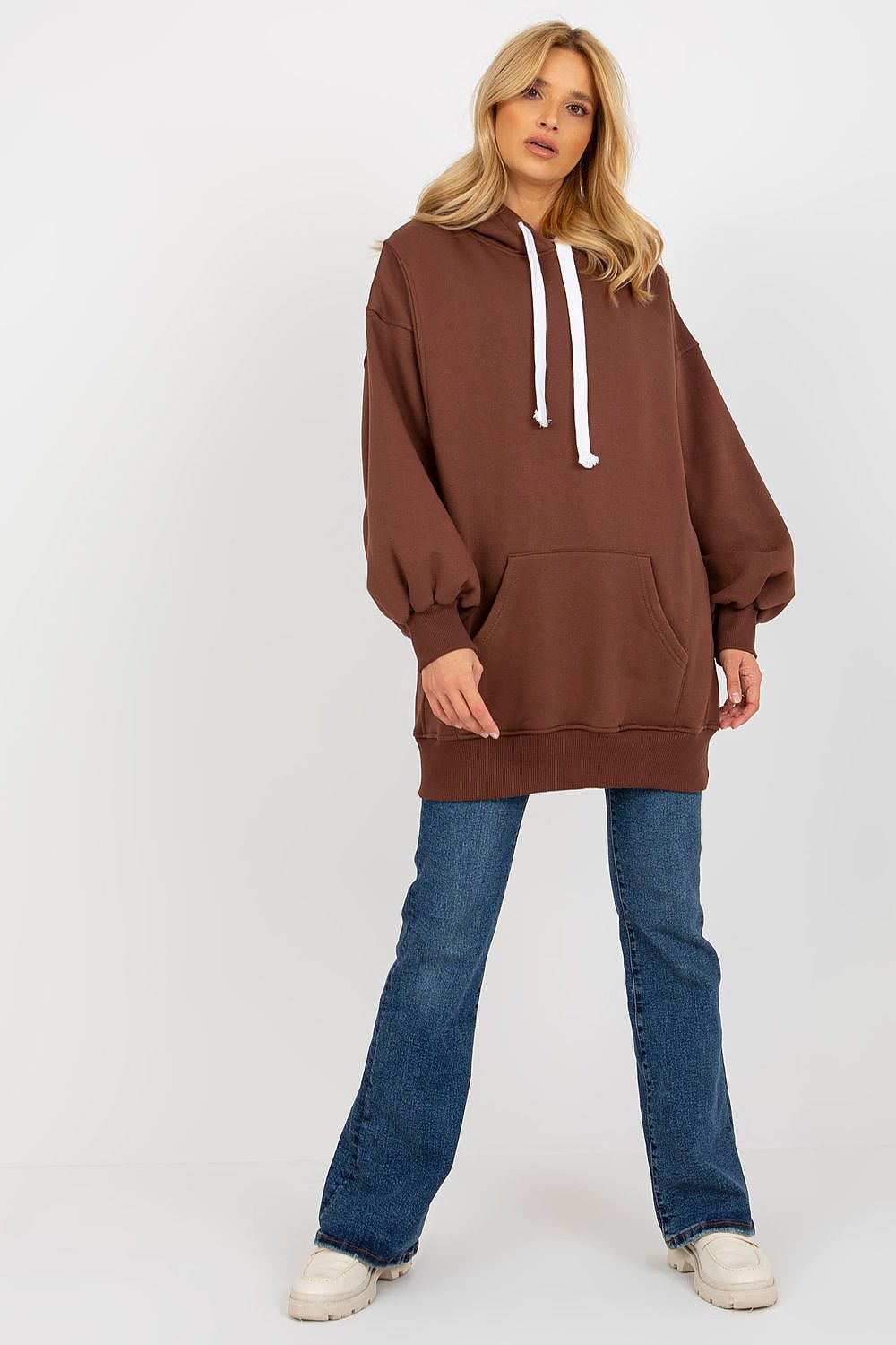 Women's Hoodie Oversized Kangaroo Pocket Brown – Hoodie | GUOCALI – view 2