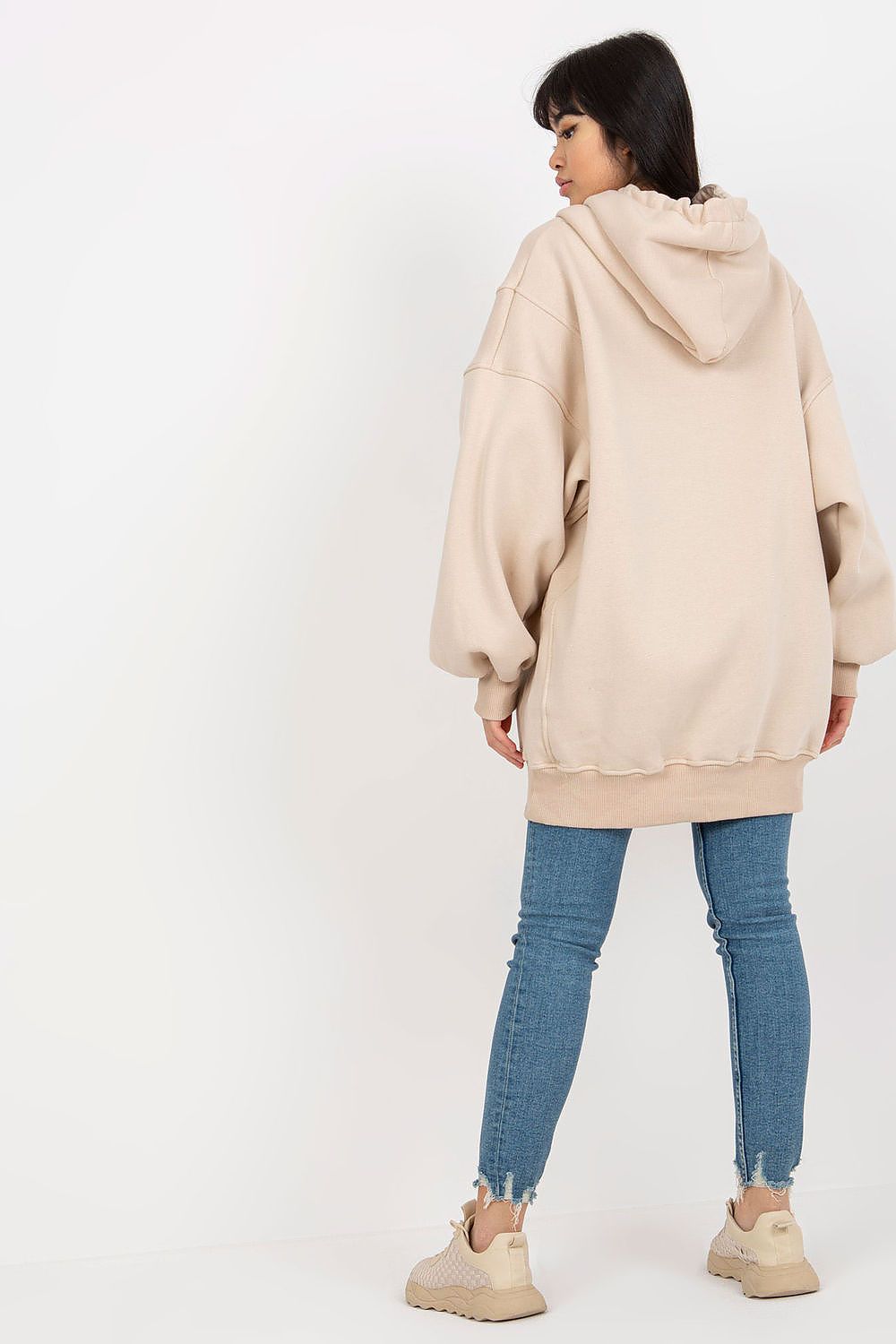 Women's Hoodie Oversized Longline Beige – Hoodie | GUOCALI – view 3