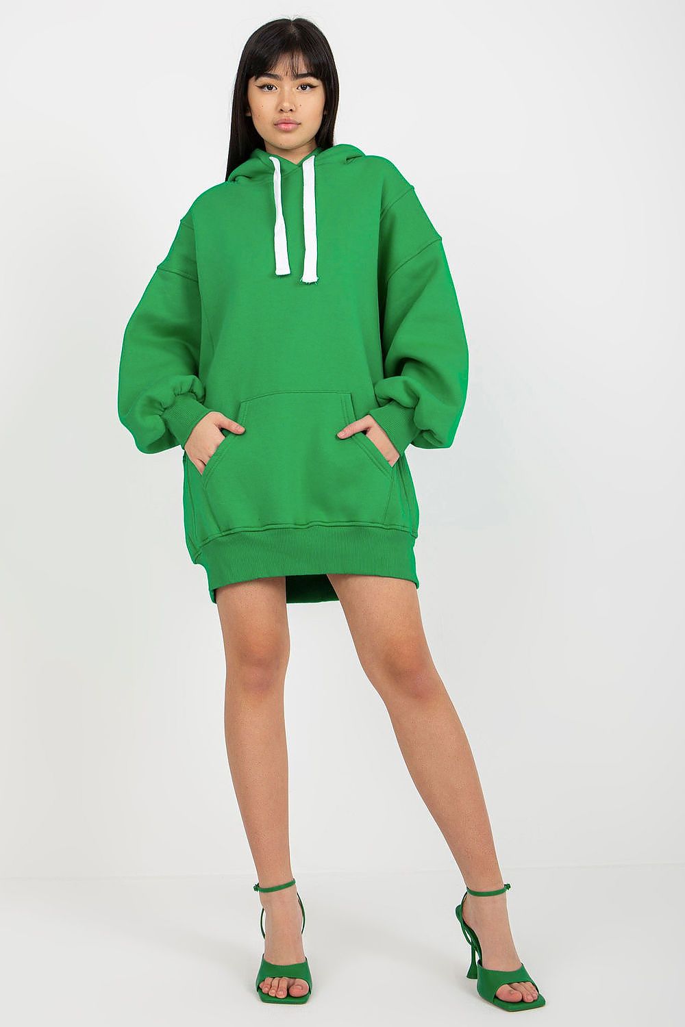 Women's Hoodie Oversized Longline Drawstring Green – Hoodie | GUOCALI – view 2