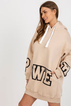Women's Hoodie Oversized Longline Lettering Slip Pockets Beige – Hoodie | GUOCALI – view 3