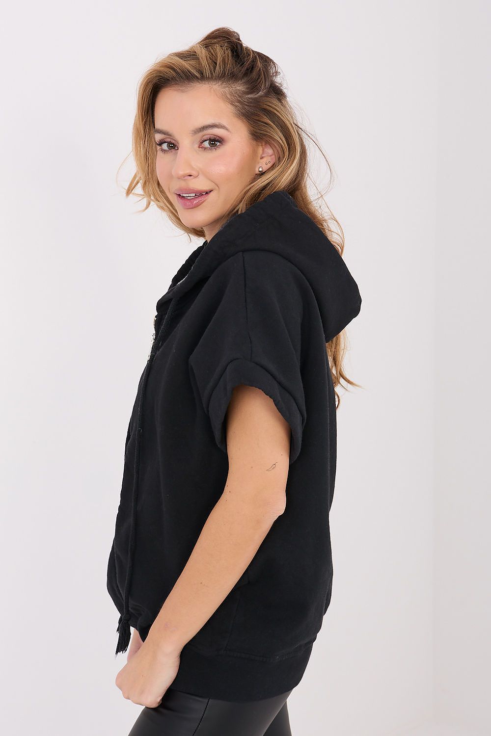 Women's Hoodie Short Sleeve Zip-Up Stretch Cotton – Hoodie | GUOCALI – view 4