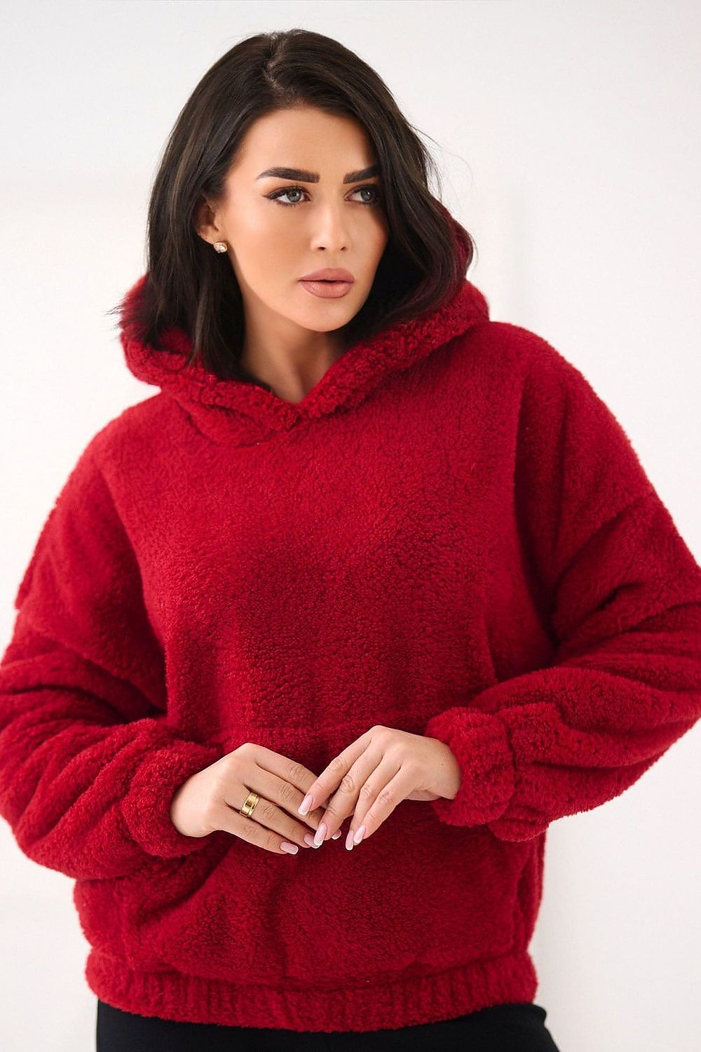 Women's Hoodie Teddy Bear Motif Kangaroo Pocket Lined – Hoodie | GUOCALI – view 11