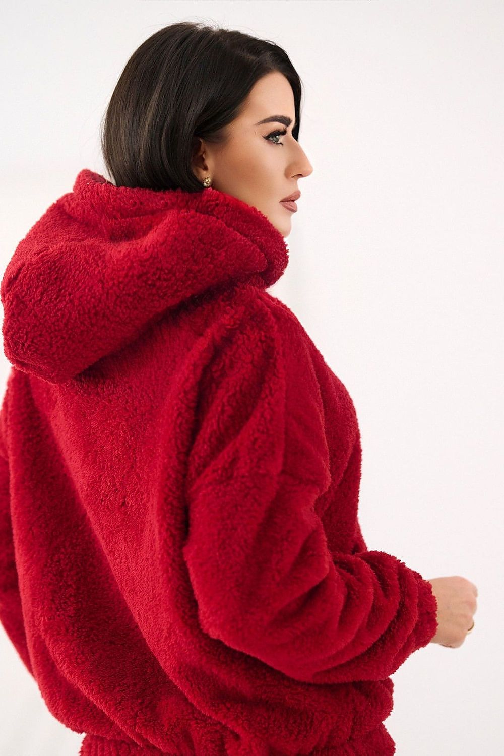 Women's hoodie red ribbed cuff detail view