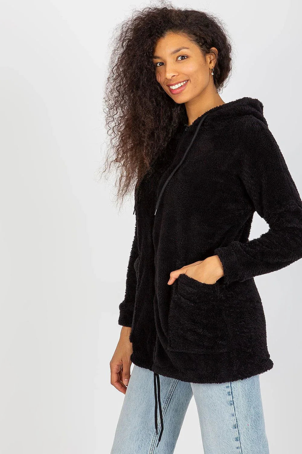 Women's hoodie Zip-Up Relaxed Fit Split Pockets Black – view 2