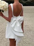 Women's Pearl Bow Fashion Slim Short Skirt Back Hot Girl A-Line Dress-Skirt-GUOCALI
