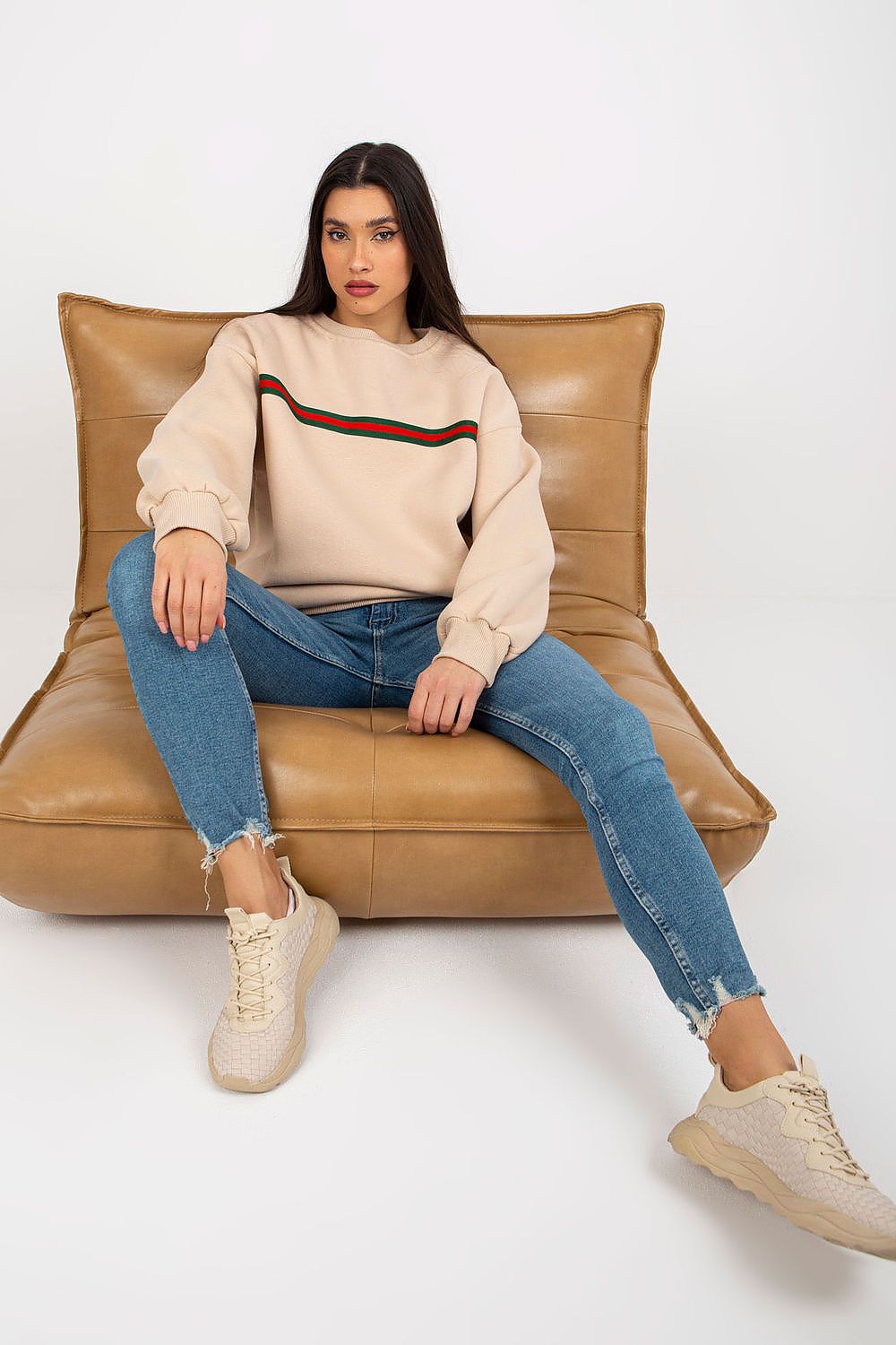 Women's Sweatshirt Crew Neck Chest Stripe Cotton Blend – Sweatshirt | GUOCALI