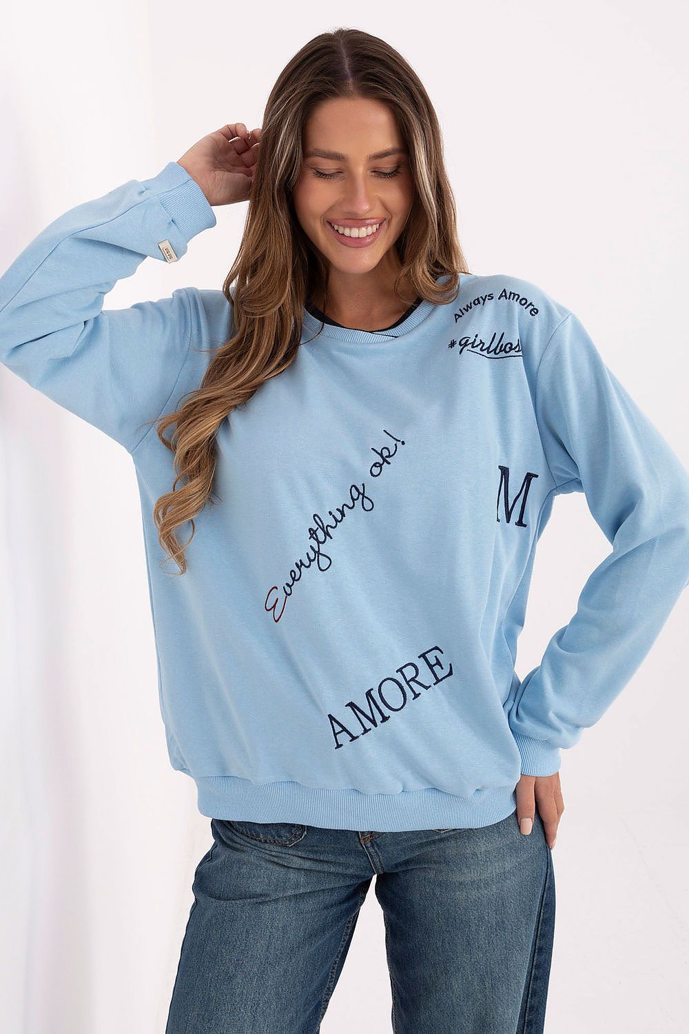 Women's Sweatshirt Crew Neck Embroidered Lettering Cotton Blend – Sweatshirt | GUOCALI