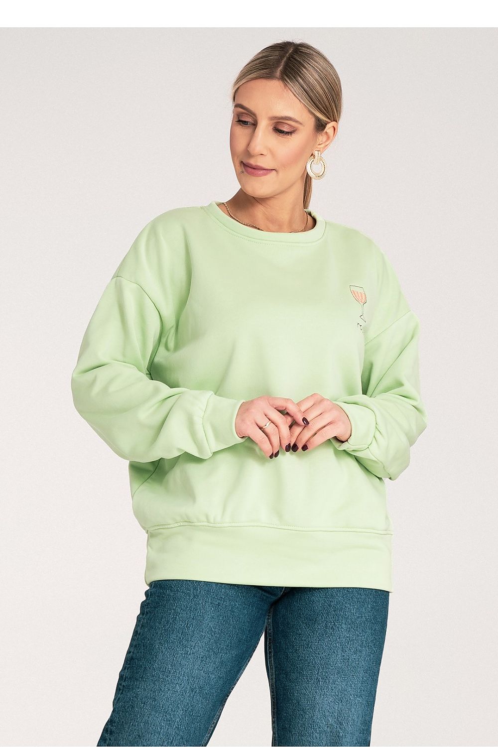 Women's Sweatshirt Crew Neck Embroidered Loose Fit Cotton Blend – Sweatshirt | GUOCALI – view 2