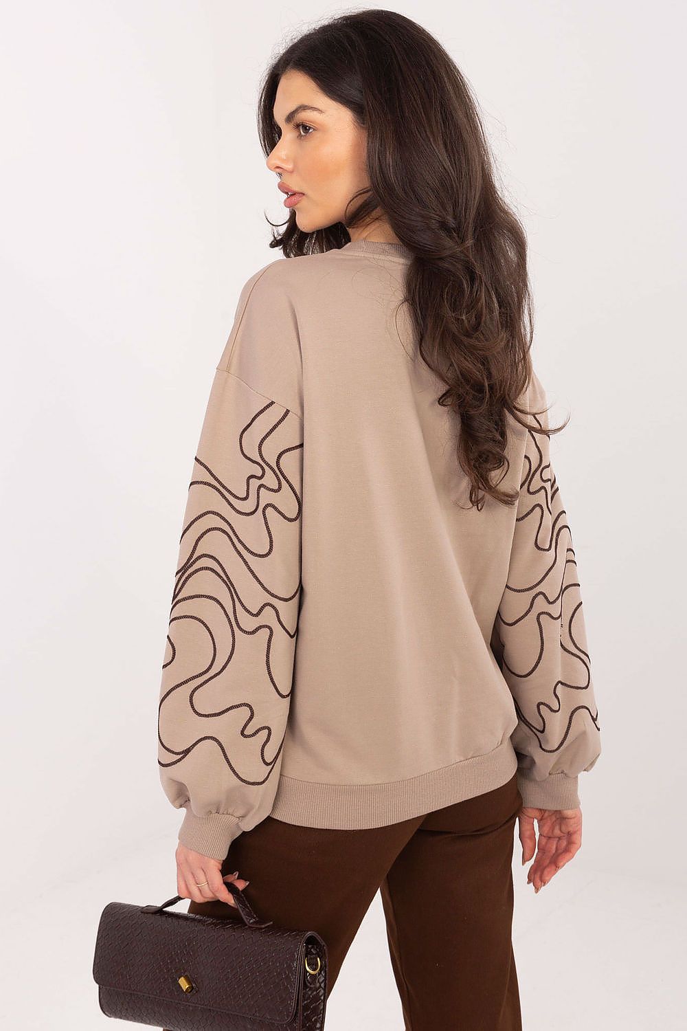 Women's Sweatshirt Crew Neck Embroidered Sleeves Cotton Blend – Sweatshirt | GUOCALI – view 6