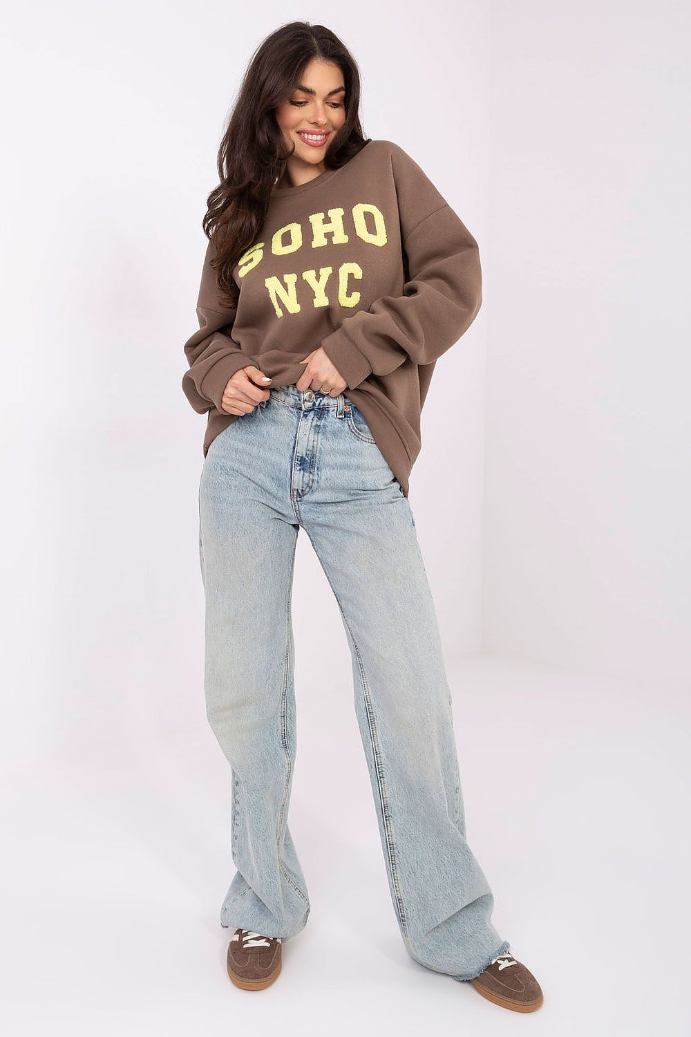Women's Sweatshirt Crew Neck Front Inscription Cotton Blend – Sweatshirt | GUOCALI – view 2