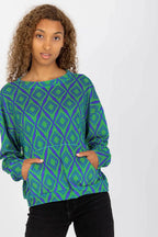 Women's sweatshirt Crew Neck Geometric Kangaroo Pocket Green – main view