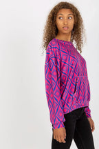 Women's sweatshirt Crew Neck Geometric Kangaroo Pocket Pink – view 2