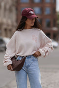 Women's Sweatshirt Crew Neck Loose Fit Stretch Cotton Pink – Sweatshirt | GUOCALI