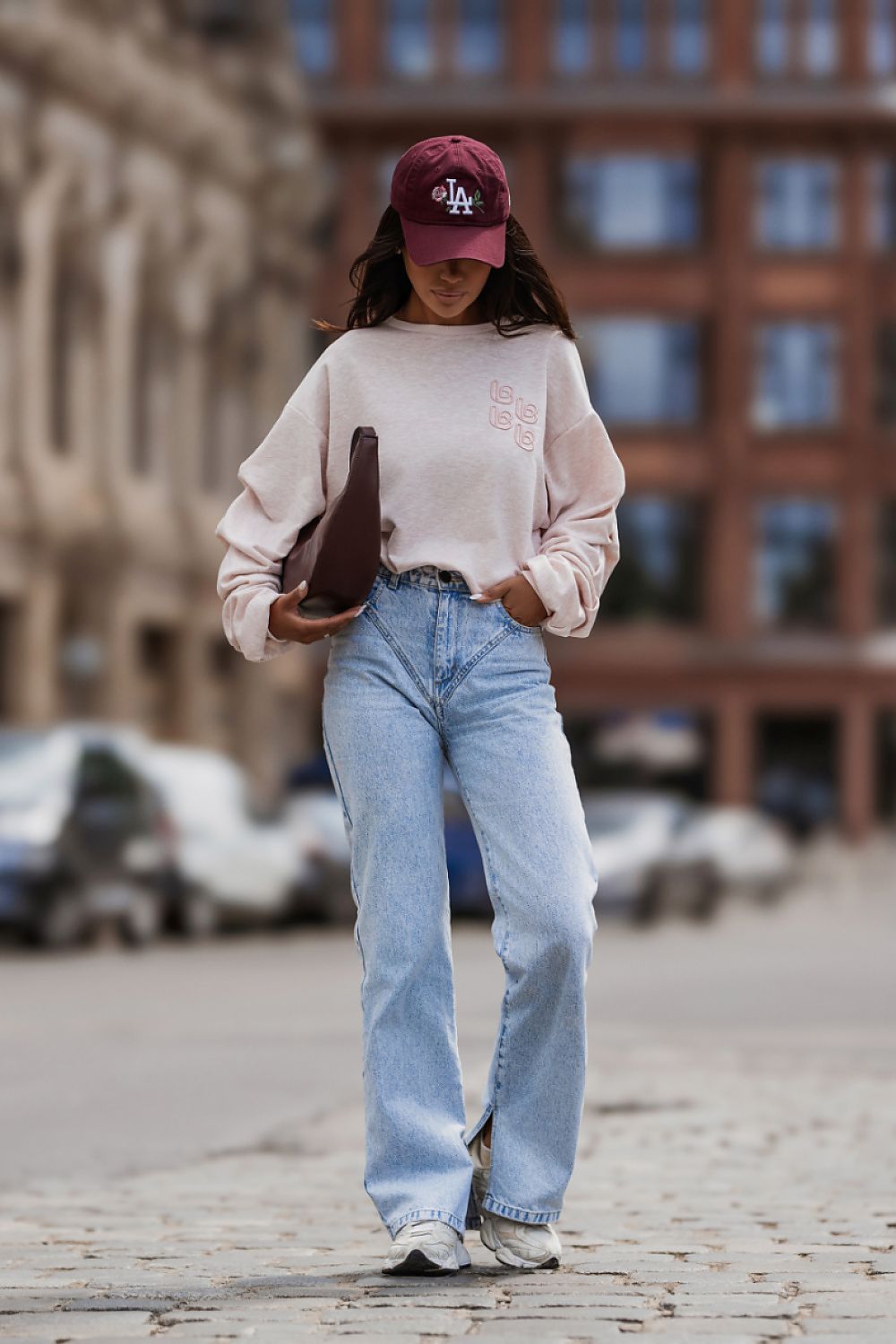 Women's Sweatshirt Crew Neck Loose Fit Stretch Cotton Pink – Sweatshirt | GUOCALI – view 2