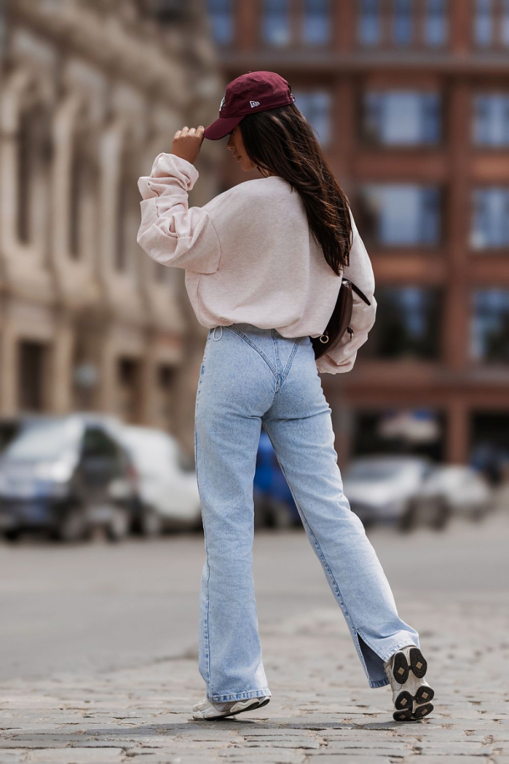 Women's Sweatshirt Crew Neck Loose Fit Stretch Cotton Pink – Sweatshirt | GUOCALI – view 3