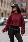 Women's Sweatshirt Crew Neck Loose Fit Stretch Cotton Red – Sweatshirt | GUOCALI