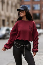 Women's Sweatshirt Crew Neck Loose Fit Stretch Cotton Red – Sweatshirt | GUOCALI