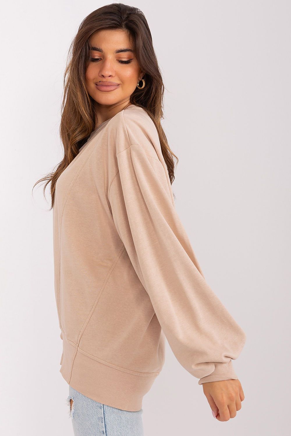 Women's Sweatshirt Crew Neck Oversized Solid Cotton Blend – Sweatshirt | GUOCALI – view 9