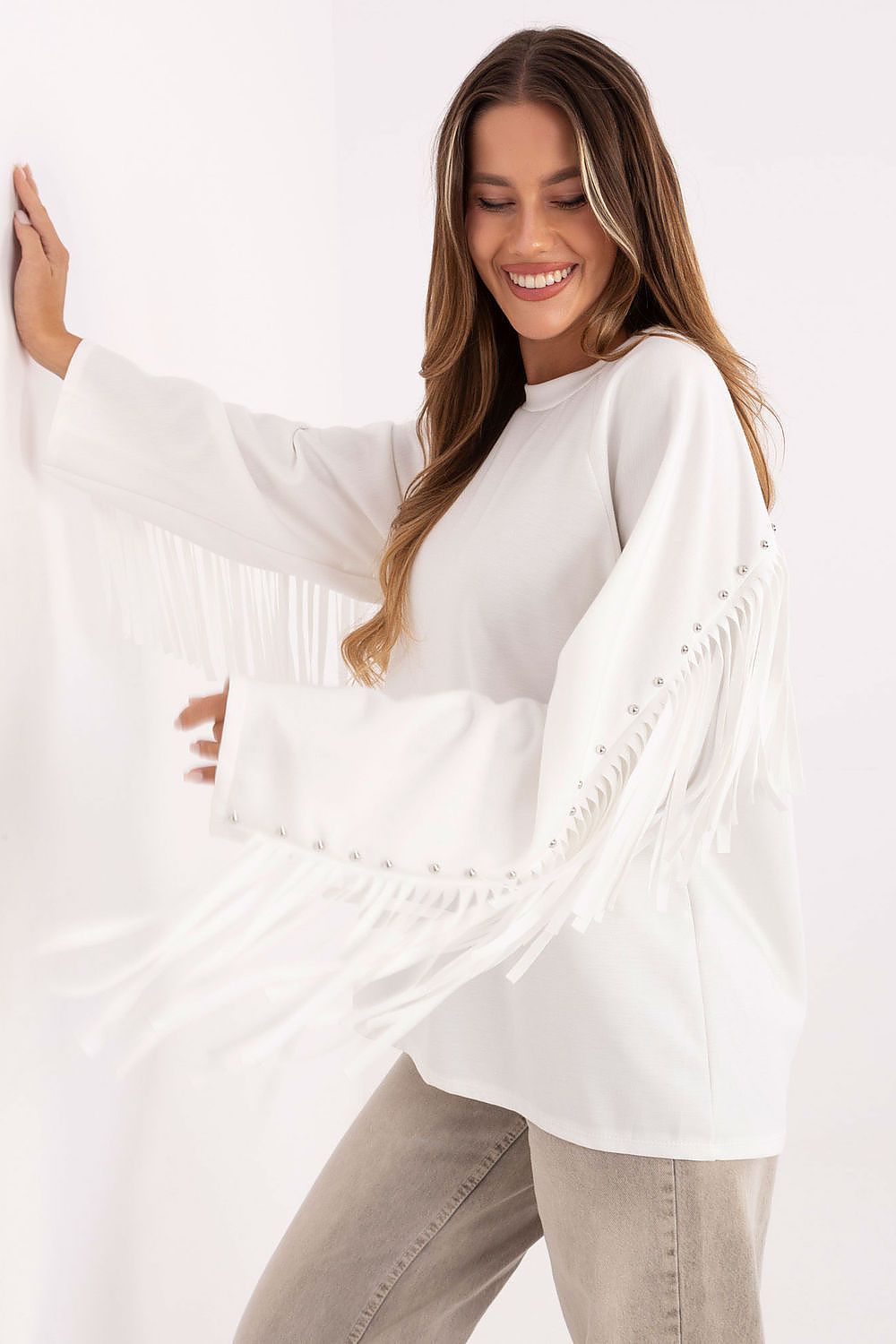 Women's Sweatshirt Crew Neck Relaxed Viscose Blend – Sweatshirt | GUOCALI – view 2