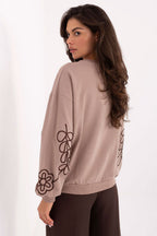 Women's Sweatshirt Crew Neck Subtle Embroidery Cotton Blend – Sweatshirt | GUOCALI – view 6