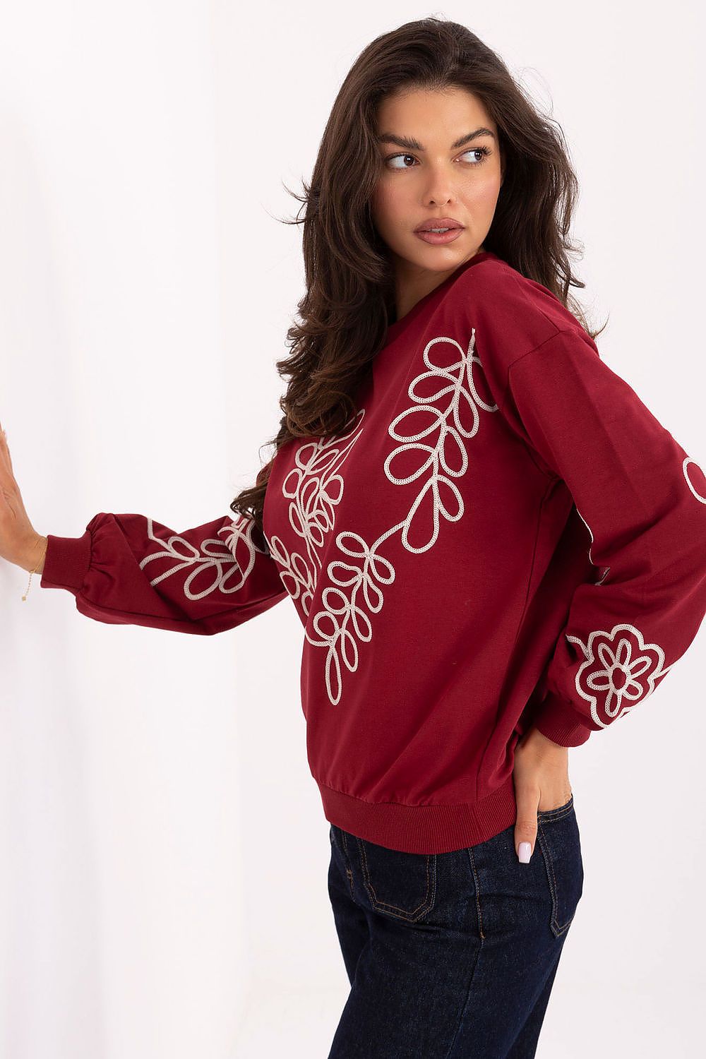 Women's Sweatshirt Crew Neck Subtle Embroidery Cotton Blend – Sweatshirt | GUOCALI – view 8