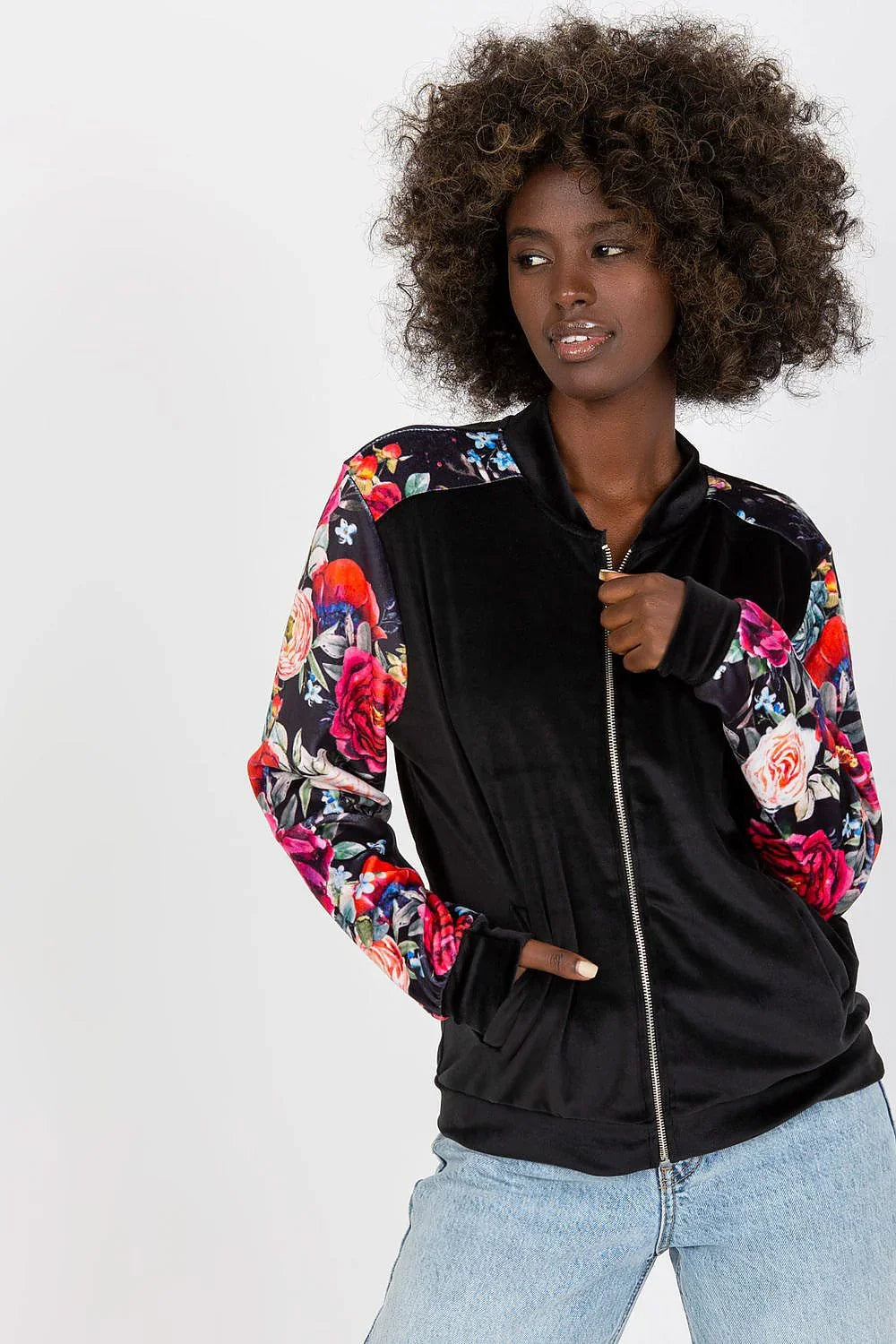 Women's sweatshirt Full-Zip Crew Neck Side Pockets Stretch Viscose – main view