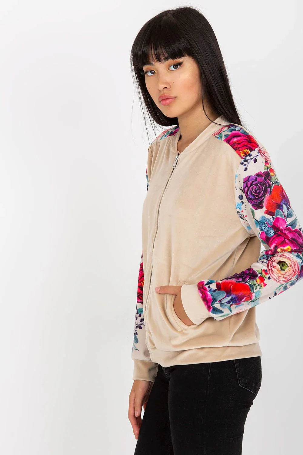 Women's sweatshirt Full-Zip Crew Neck Side Pockets Stretch Viscose – view 5