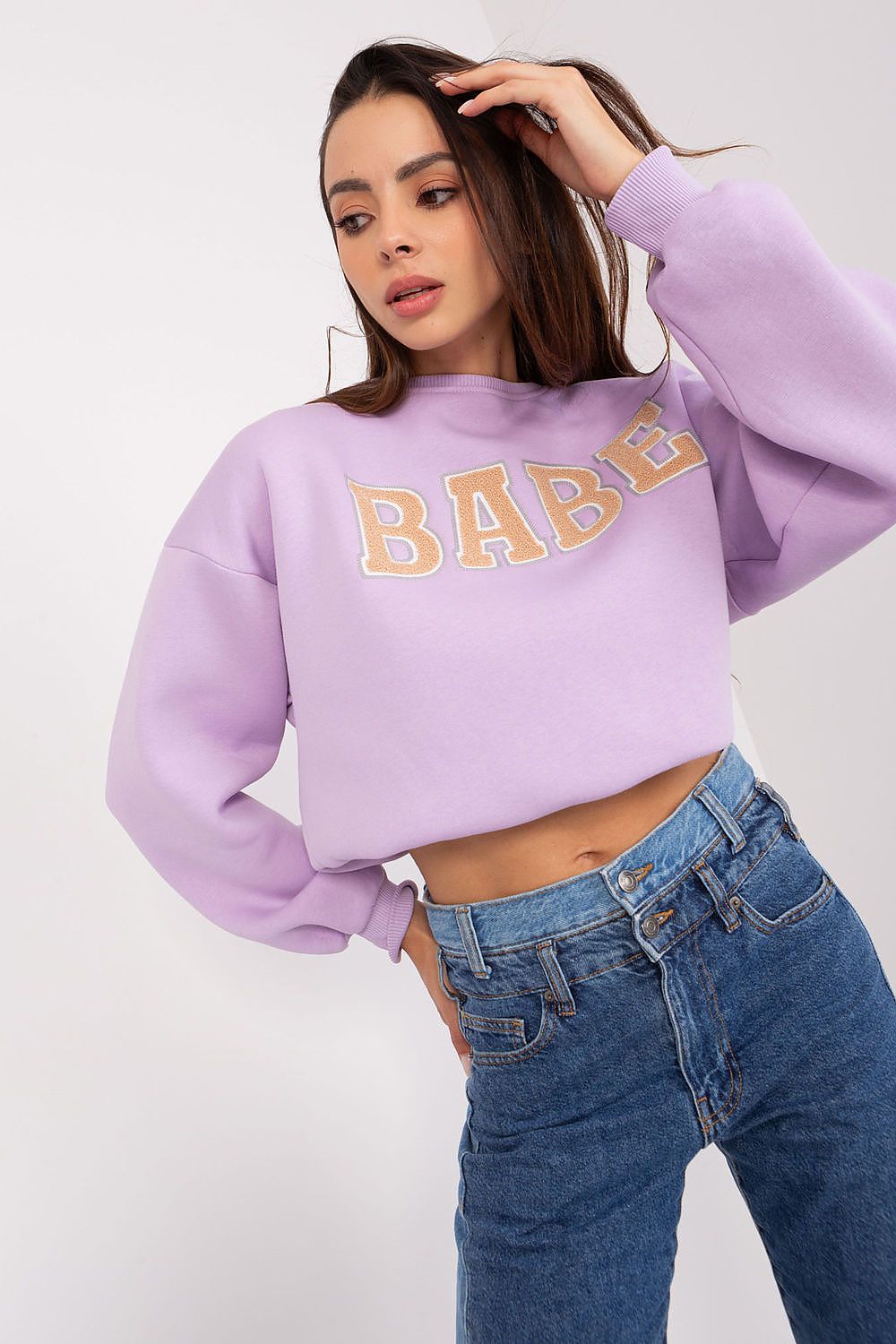 Women's Sweatshirt Crewneck Front Print Textured Cotton Blend – Sweatshirt | GUOCALI – view 5