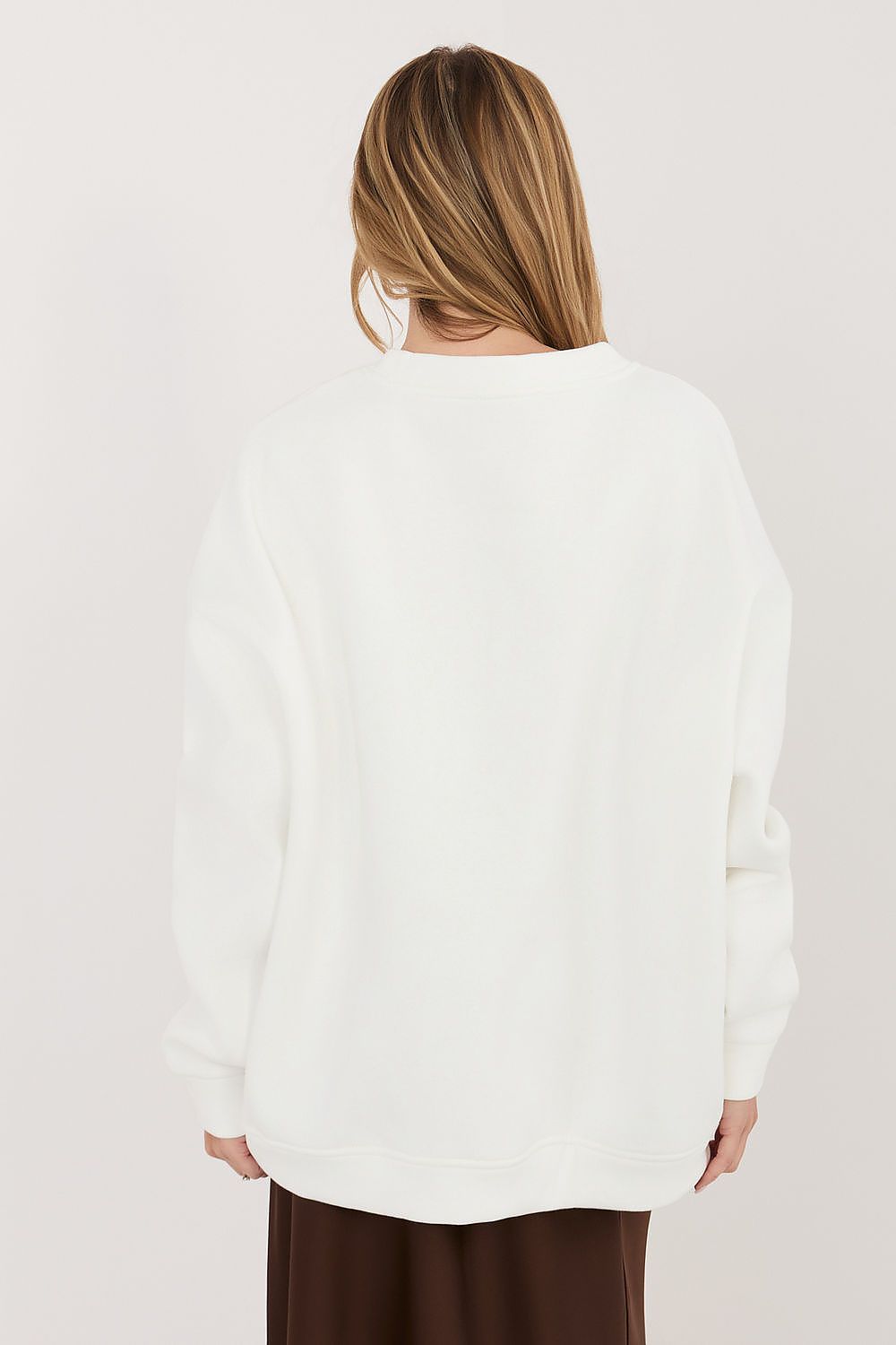 Women's Sweatshirt Embroidered Lettering Crew Neck Stretch Cotton Beige – Sweatshirt | GUOCALI – view 3
