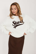 Women's Sweatshirt Embroidered Lettering Crew Neck Stretch Cotton Beige – Sweatshirt | GUOCALI – view 4