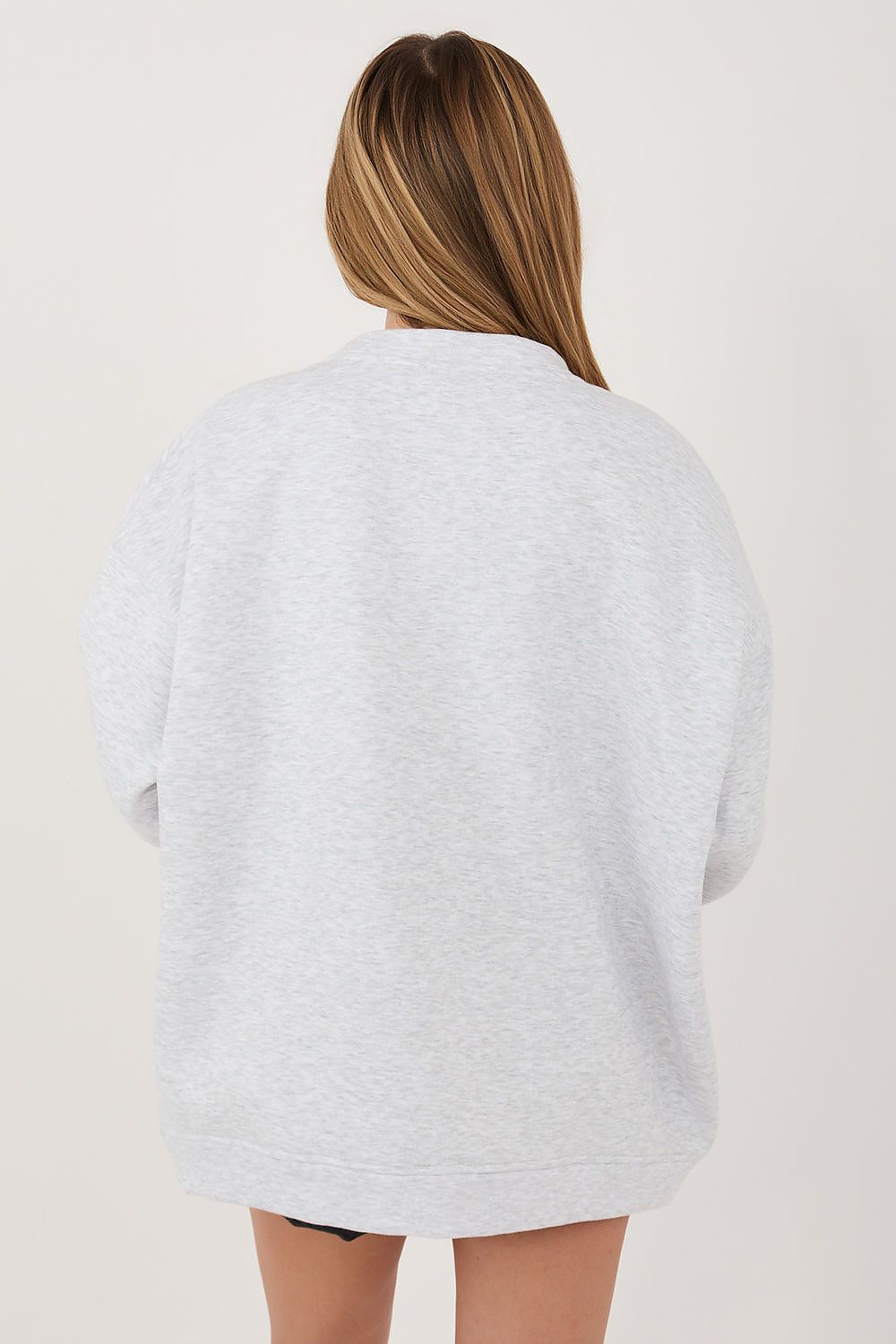 Women's Sweatshirt Embroidered Lettering Crew Neck Stretch Cotton Grey – Sweatshirt | GUOCALI – view 3