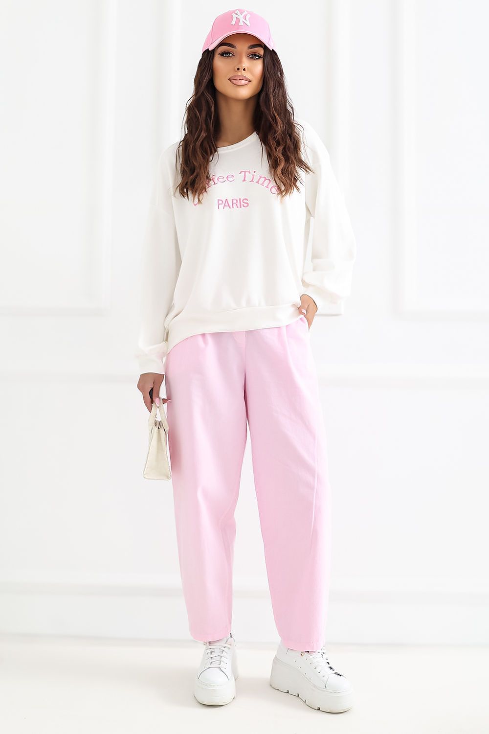 Women's Sweatshirt Embroidered Lettering Puff Sleeve Beige – Sweatshirt | GUOCALI – view 2