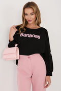 Women's Sweatshirt Embroidered Lettering Sleeve Patch Black – Sweatshirt | GUOCALI