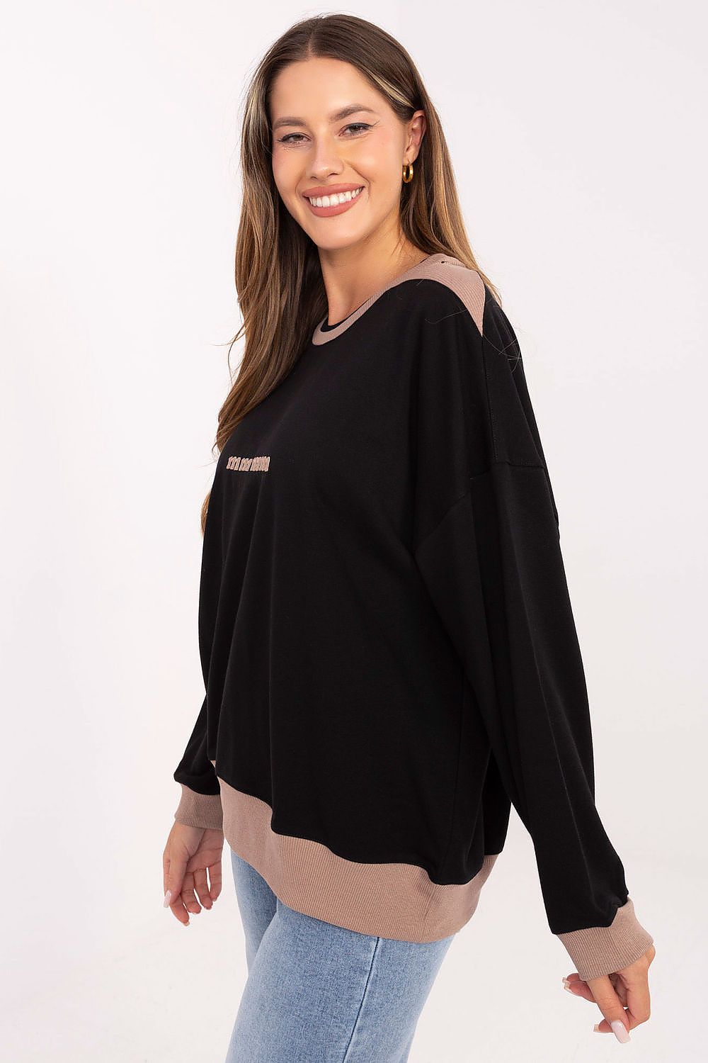 Women's Sweatshirt Embroidered Logo Contrast Ribbing – Sweatshirt | GUOCALI – view 5