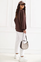 Women's Sweatshirt Embroidered Logo Puff Sleeve Brown – Sweatshirt | GUOCALI – view 2