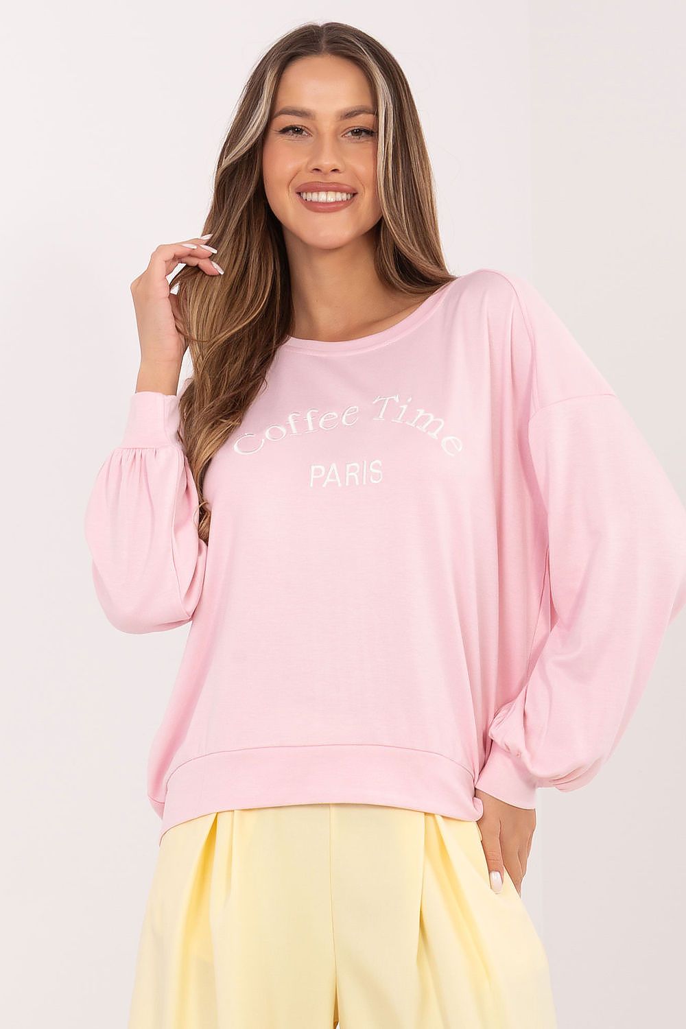 Women's sweatshirt pink loose fit letter print front view