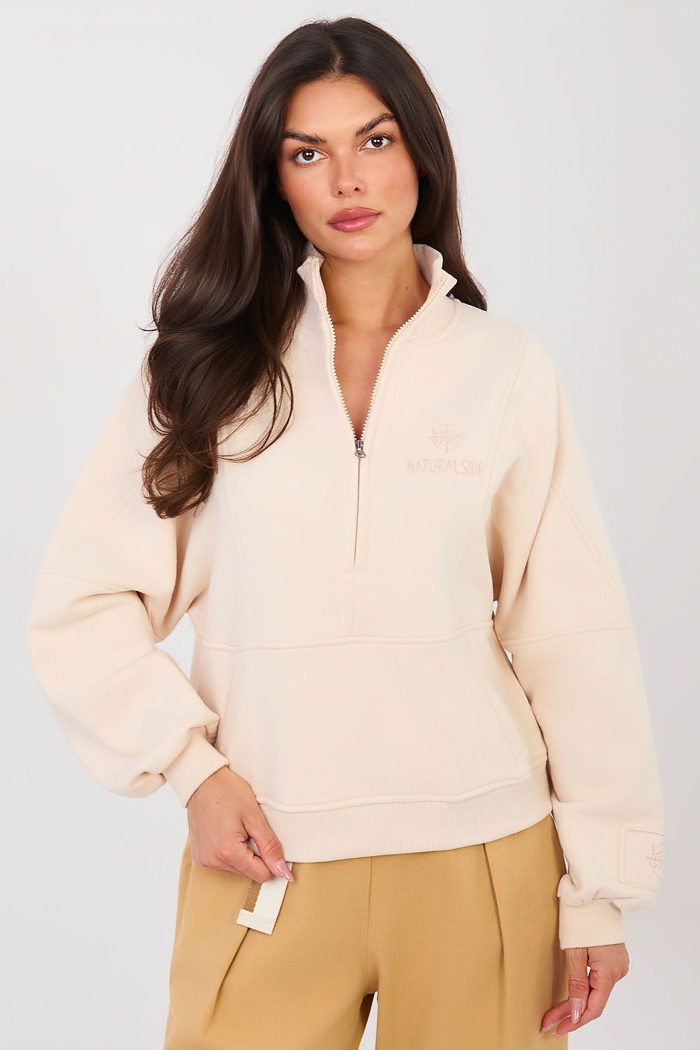 Women's Sweatshirt Mock Neck Half-Zip Embroidered Stretch Cotton – Sweatshirt | GUOCALI