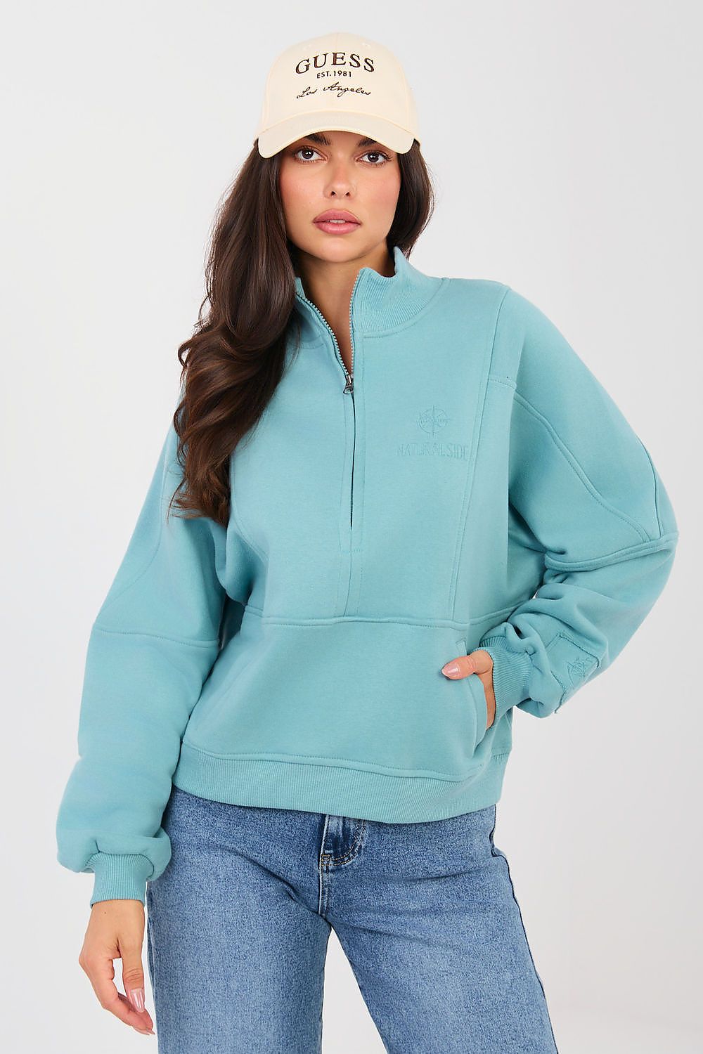 Women's Sweatshirt Mock Neck Half-Zip Embroidered Stretch Cotton – Sweatshirt | GUOCALI – view 11
