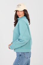 Women's Sweatshirt Mock Neck Half-Zip Embroidered Stretch Cotton – Sweatshirt | GUOCALI – view 12