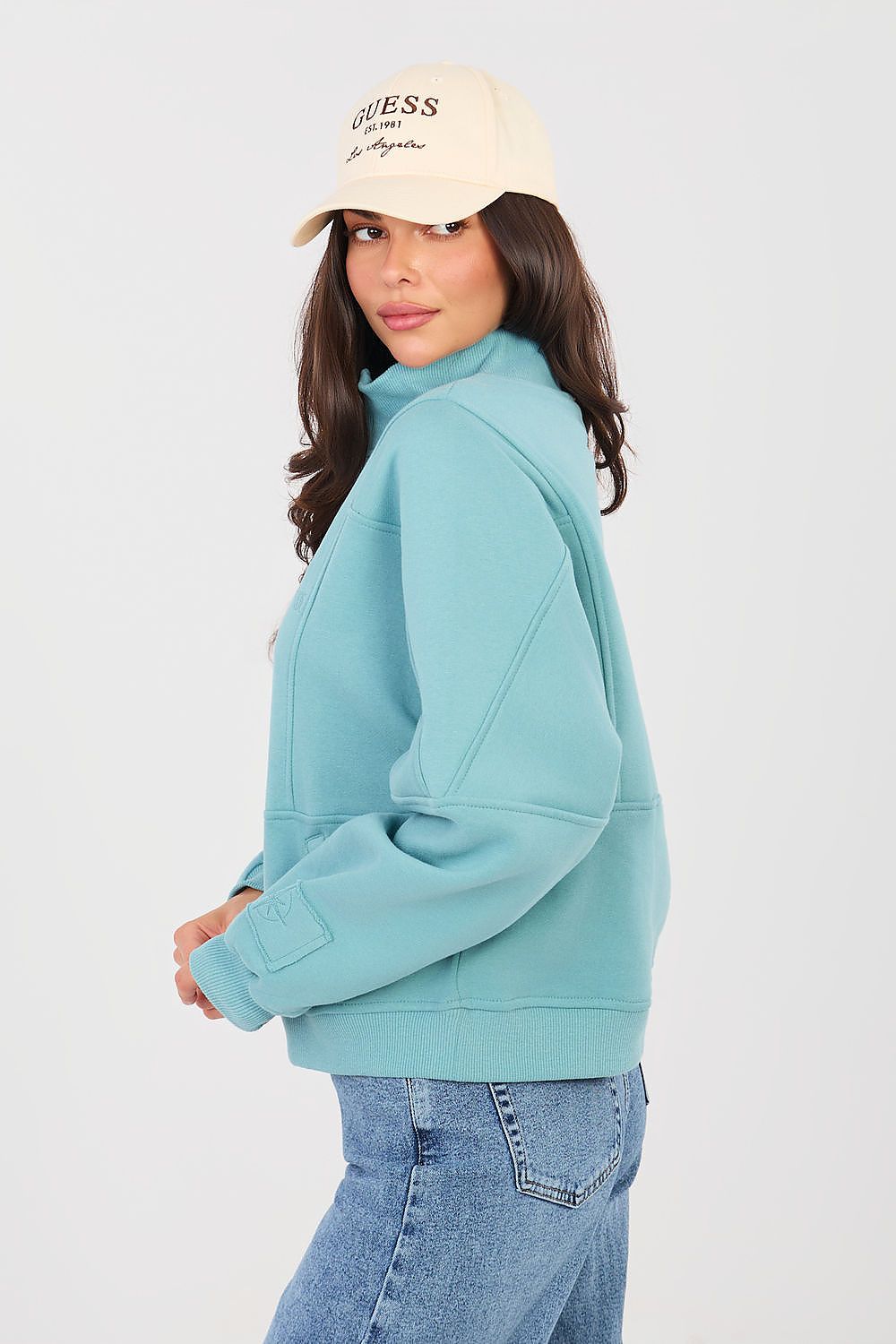 Women's Sweatshirt Mock Neck Half-Zip Embroidered Stretch Cotton – Sweatshirt | GUOCALI – view 12