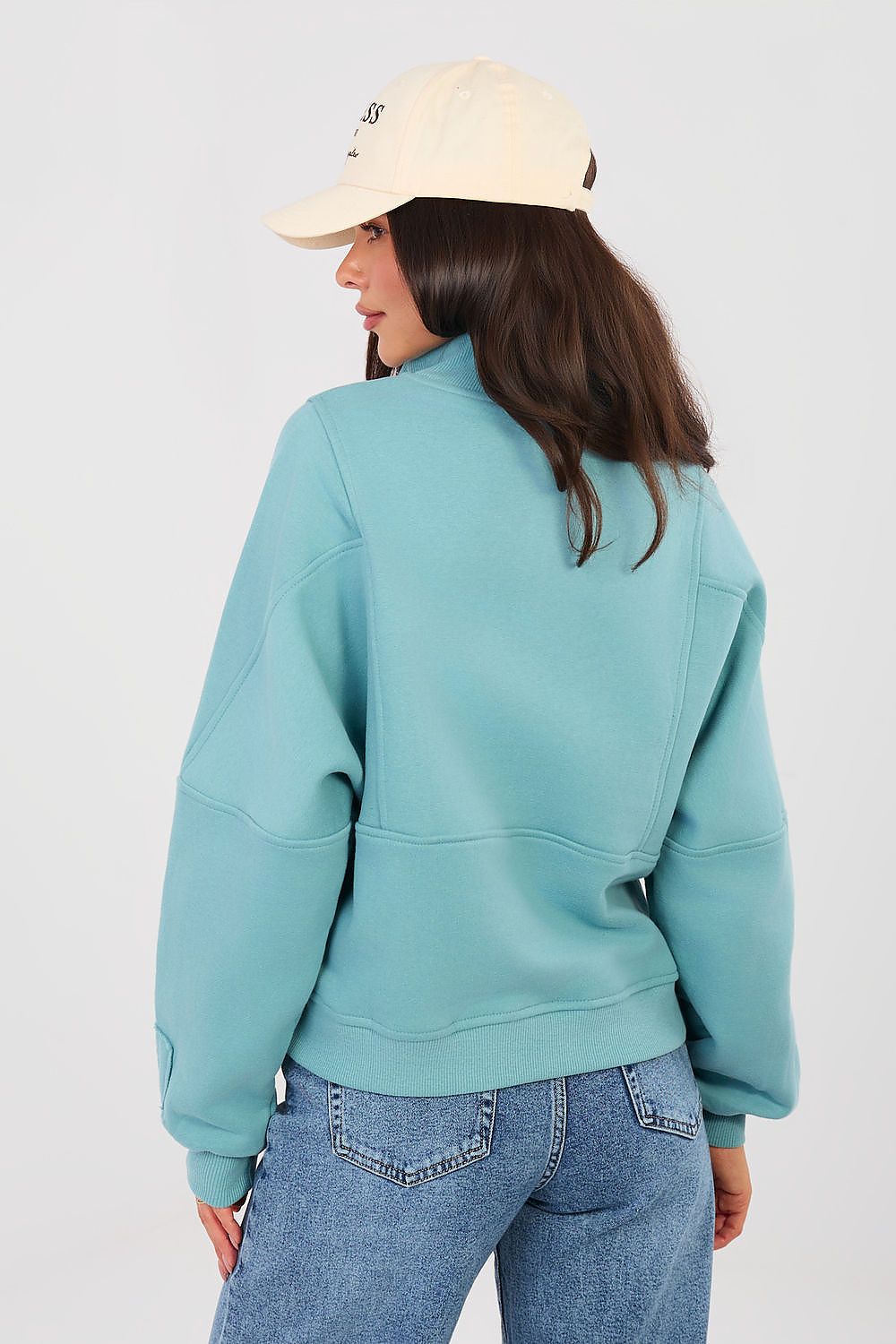 Women's Sweatshirt Mock Neck Half-Zip Embroidered Stretch Cotton – Sweatshirt | GUOCALI – view 13